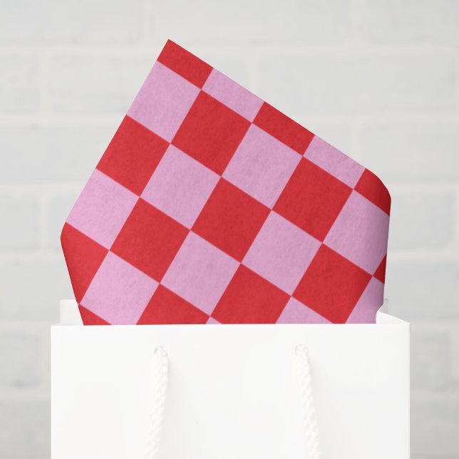 Bright Red and Light Pink Chequered Tissue Paper (Gift Bag)