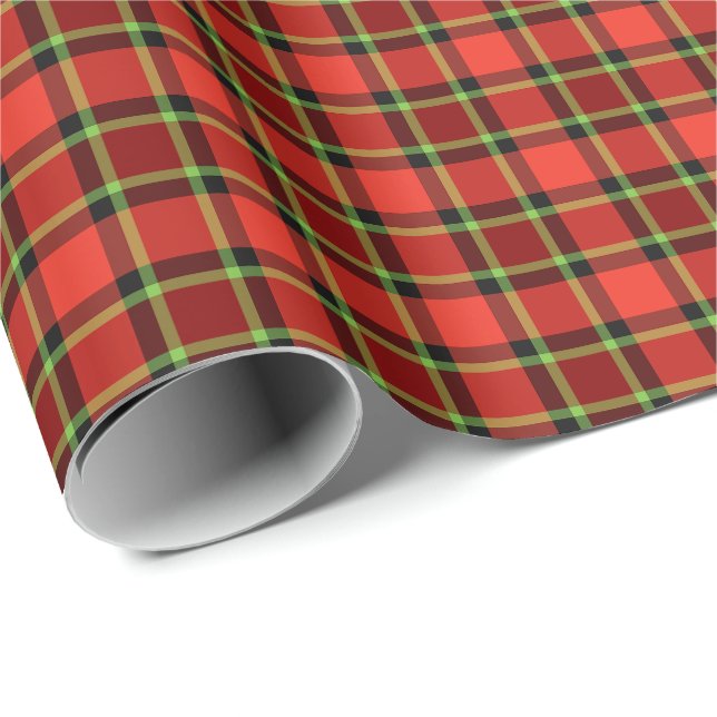 Bright Red and Lime Christmas Plaid Pattern Wrapping Paper (Roll Corner)