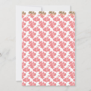 Bright red and pink floral wrapping paper featurin invitation