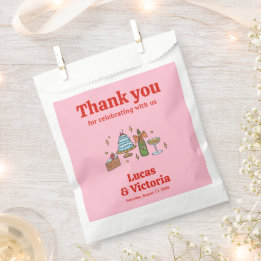 Bright Red and Pink Hand Drawn Wedding Favour Bags