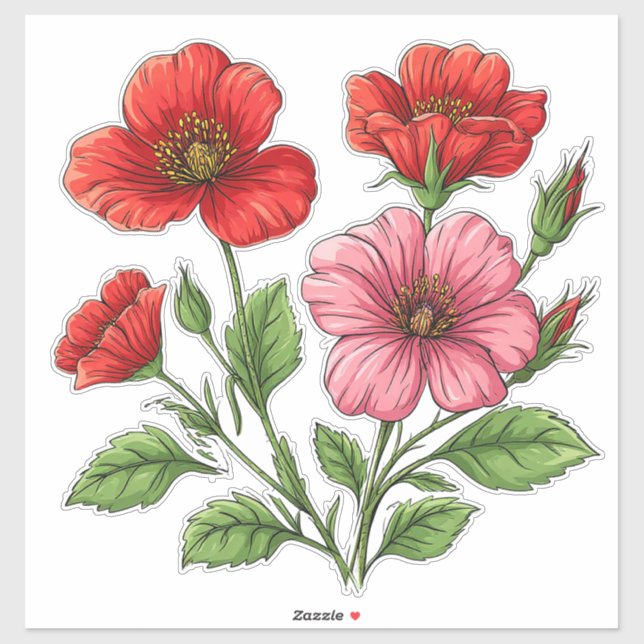 Bright Red and Pink Hibiscus Flowers (Sheet)