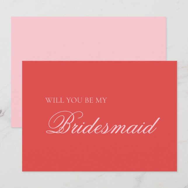 Bright Red and Pink Modern Bridesmaid Proposal Card (Front/Back)