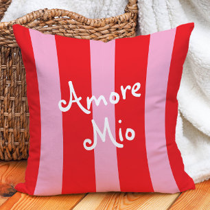 Bright Red and Pink Stripes   Amore Mio Cushion