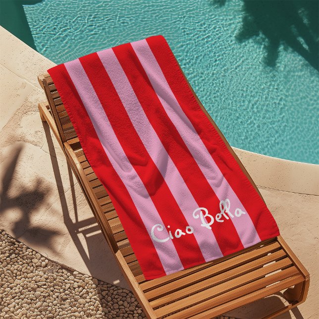 Bright Red and Pink Stripes | Ciao Bella Beach Towel (Creator Uploaded)