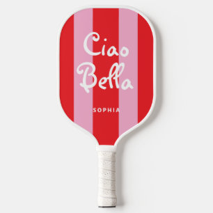 Bright Red and Pink Stripes   Ciao Bella Pickleball Paddle