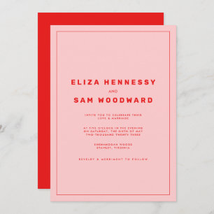 Bright Red and Pink Wes Anderson Inspired Wedding Invitation