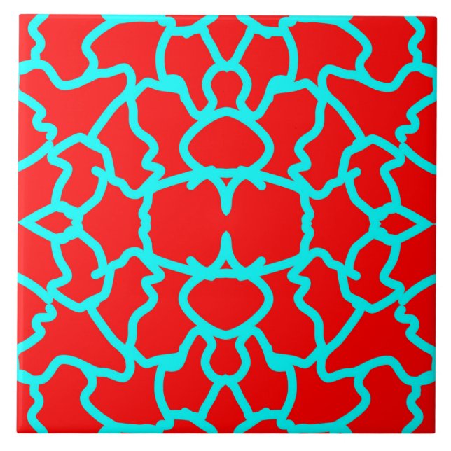 Bright red and teal attractive pattern  tile (Front)