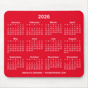 Bright Red and White Calendar Promotional Mouse Pad