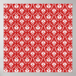 Bright Red and White Damask Pattern. Poster