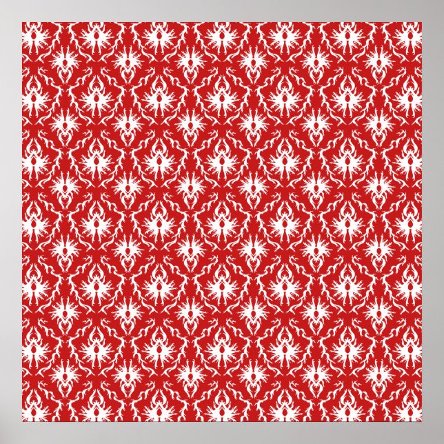 Bright Red and White Damask Pattern. Poster (Front)