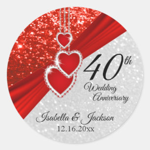 Bright Red and White Glitter Classic Round Sticker