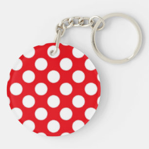 Bright Red and White Polka Dot Pattern Key Ring