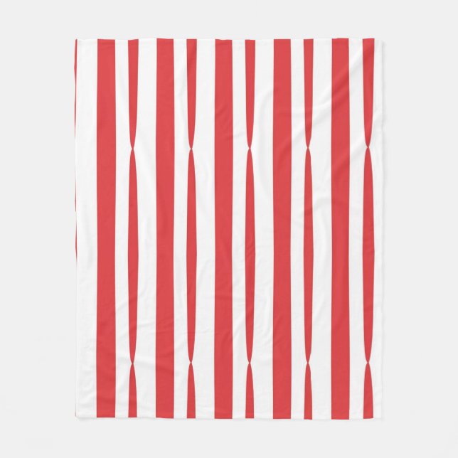 Bright Red and White scripted vertical Stripe Fleece Blanket (Front)