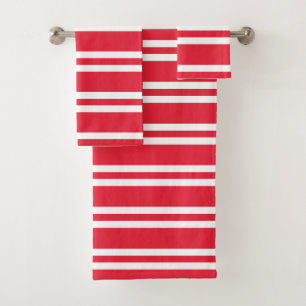 Bright Red and White Stripes Bath Towel Set