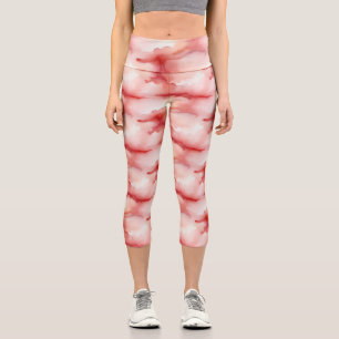 Bright Red and White watercolor diffusion Capri Leggings