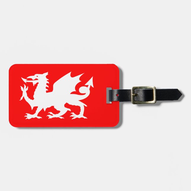Bright Red and White Welsh Dragon Luggage Tag (Front Horizontal)