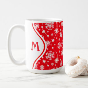 Bright Red and Winter White Snowflake Monogram Coffee Mug
