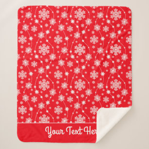 Bright Red and Winter White Snowflake Pattern Sherpa Blanket