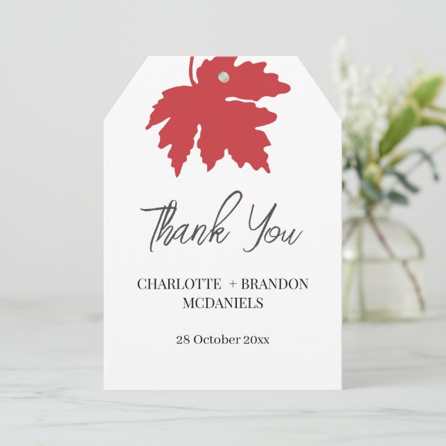 Bright Red Autumn Maple Leaf Wedding Thank You  (Standing Front)