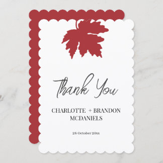 Bright Red Autumn Maple Leaf Wedding Thank You