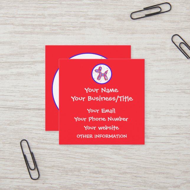Bright Red Balloon Dog Square Business Cards (Front/Back In Situ)