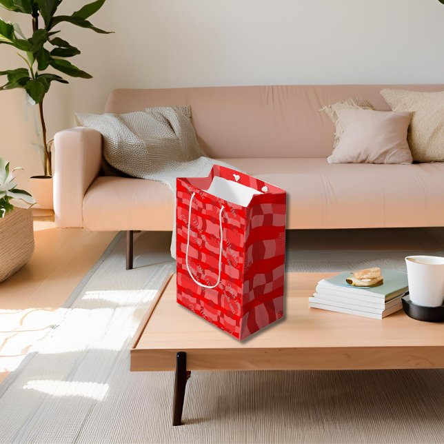 Bright Red Bilingual English Spanish "Mucho Amor" Medium Gift Bag (Bilingual bright red gif bag medium size, editable text in Spanish. Multilingual project)