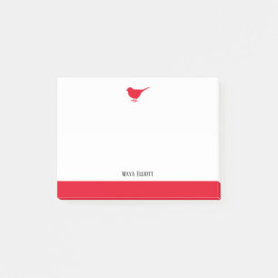 Bright Red Bird & Border on White w/ Name Post-it Notes
