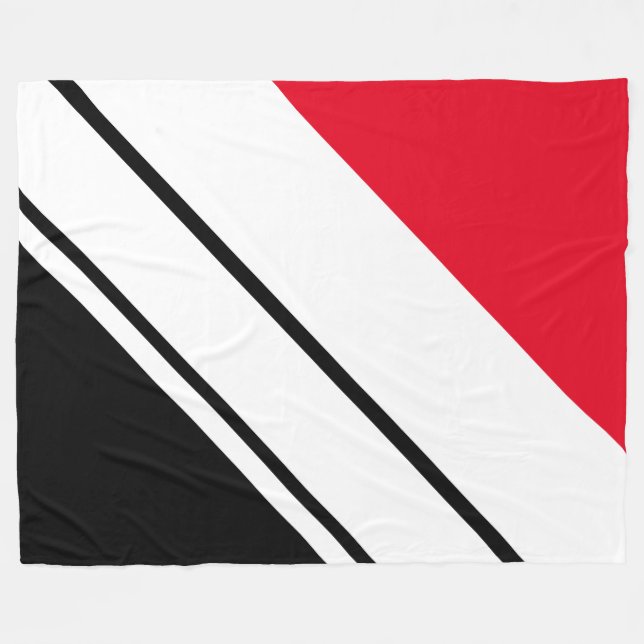 Bright Red Black Diagonal White Racing Stripes Fleece Blanket (Front (Horizontal))