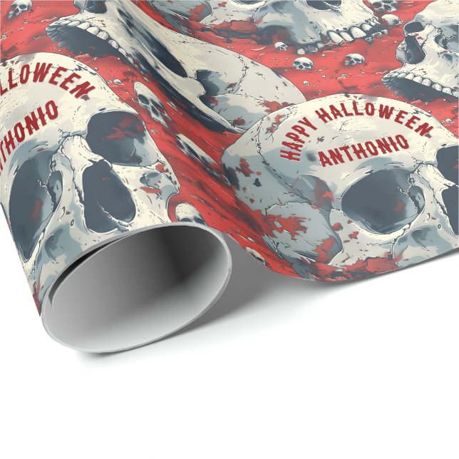 Bright Red Black Grey Skulls Gothic Wrapping Paper (Roll Corner)