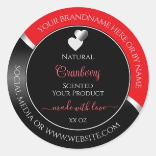 Bright Red Black Wavy Silver Hearts Product Labels