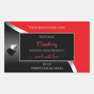 Bright Red Black Wavy Silver Hearts Product Labels