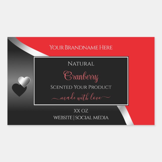 Bright Red Black Wavy Silver Hearts Product Labels (Front)