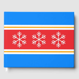 Bright Red Blue Nordic Stripes White Snowflakes Guest Book
