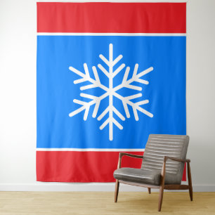 Bright Red Blue Stripes Nordic White Snowflake Tapestry