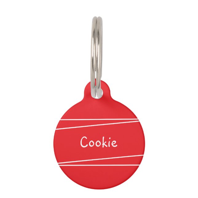 Bright Red Bold Modern Simple Personalised Pet Tag (Front)