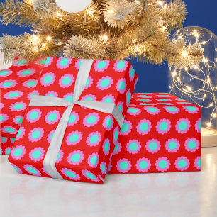 Bright Red Bold Retro Vintage Cute Floral Pattern Wrapping Paper