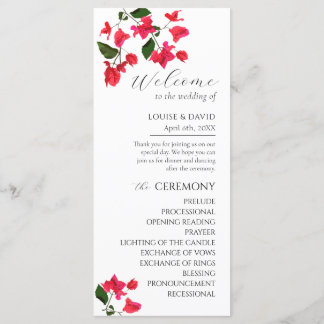 Bright Red Bougainville Wedding Flat Program Programme