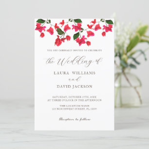 Bright Red Bougainvillea Flower Wedding Invitation