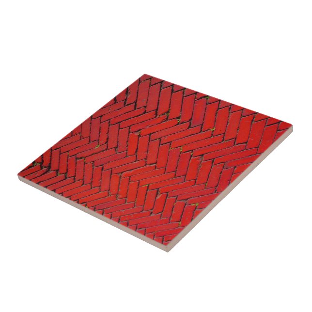 Bright Red Brick chevron pattern Tile (Side)