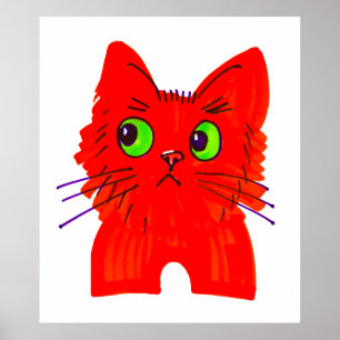 Bright Red Cat — Wide-Eyed Wonder with a Twist Poster