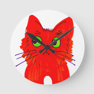 Bright Red Cat — Wide-Eyed Wonder with a Twist Round Clock