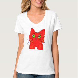 Bright Red Cat — Wide-Eyed Wonder with a Twist T-Shirt