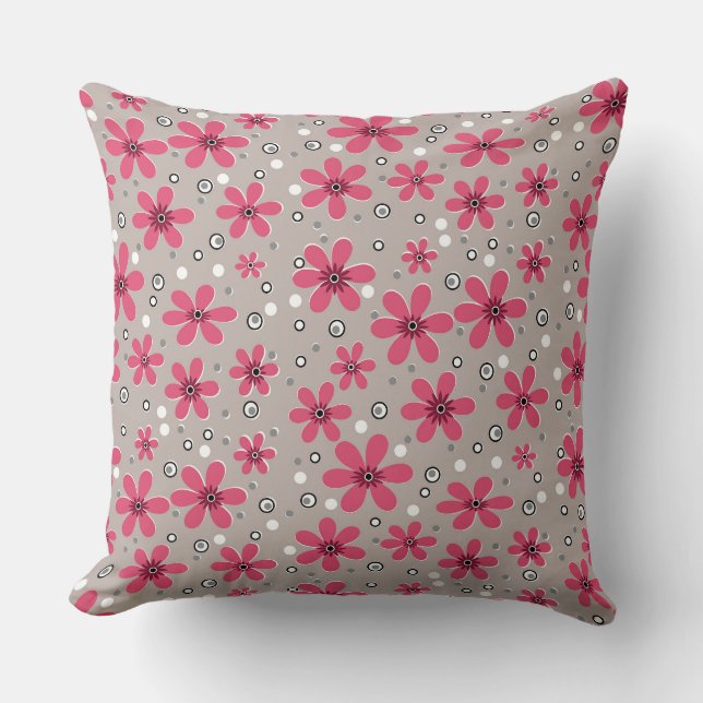 Bright red chamomile flowers on a grey background cushion (Front)