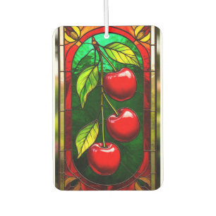Bright Red Cherries and Green Leaves Car Air Freshener