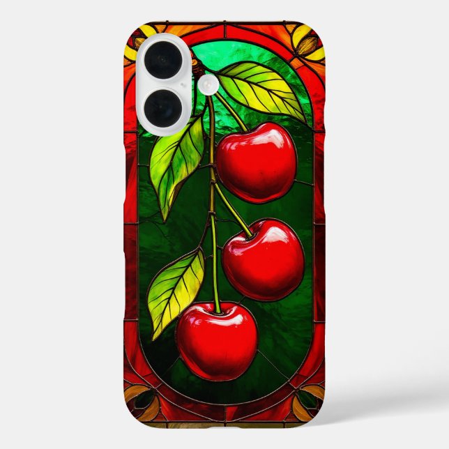Bright Red Cherries and Green Leaves Case-Mate iPhone Case (Back)