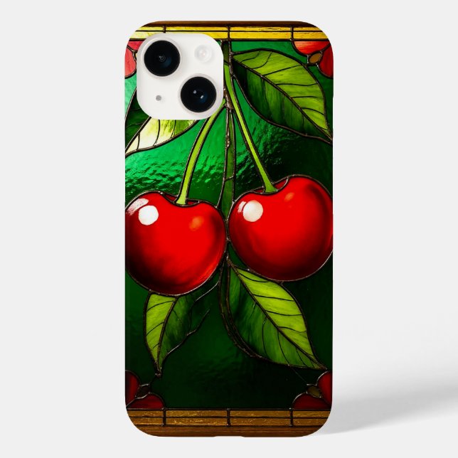 Bright Red Cherries and Green Leaves Case-Mate iPhone Case (Back)