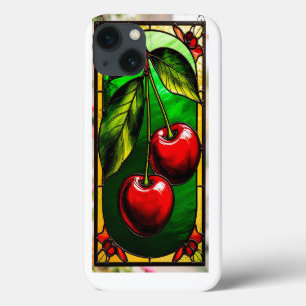Bright Red Cherries and Green Leaves iPhone 13 Case