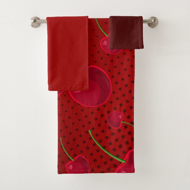 Bright Red Cherries Bath Towel Set (Insitu)