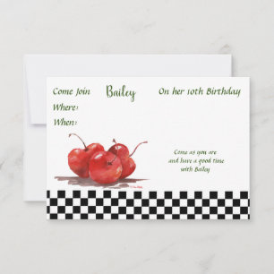 Bright Red Cherries on a Checked Tablecloth Invitation