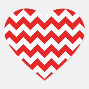 Bright Red Chevron Zig-Zag Pattern Heart Sticker